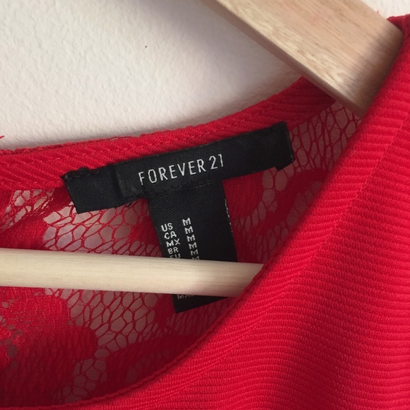 FOREVER 21 Red Ribbed Sleeveless Lace Back Skater Dress - Picture 4 of 6
